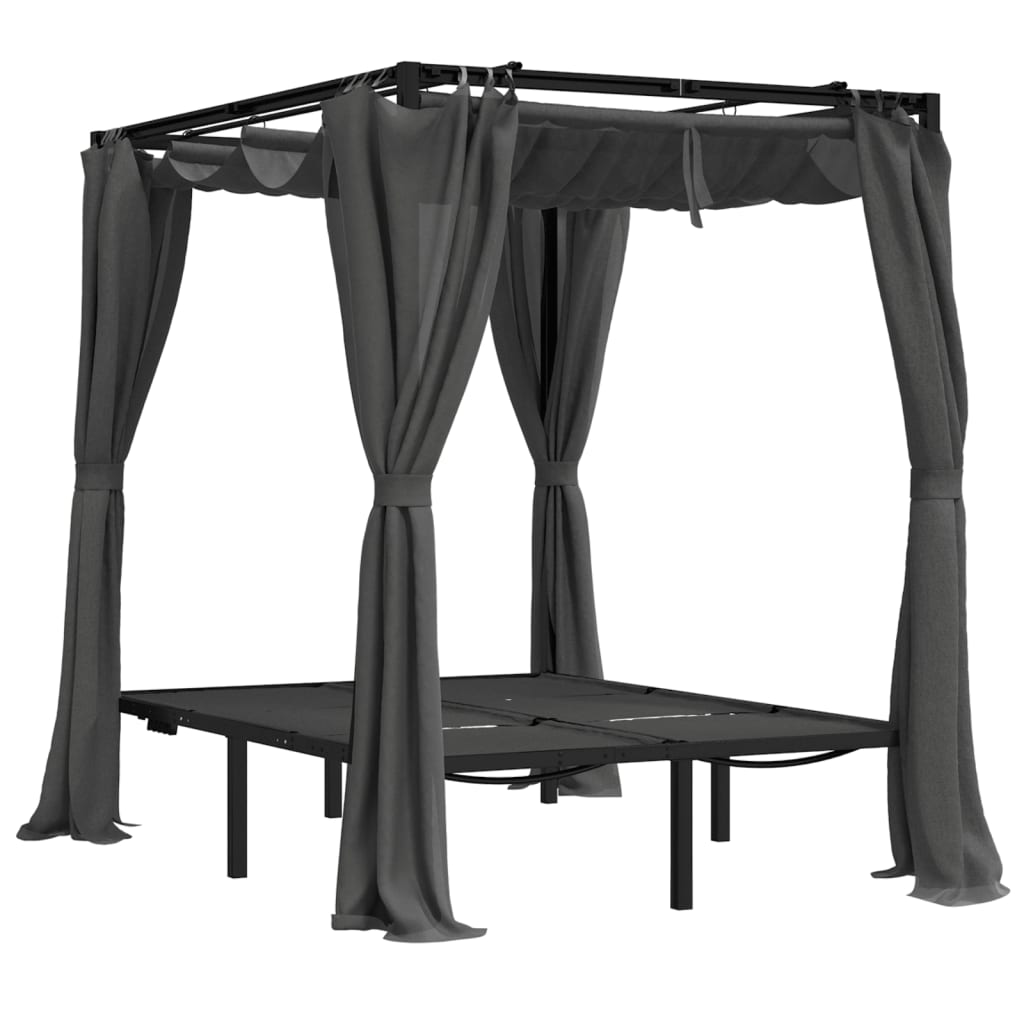 vidaXL Double Sun Lounger with Side and Top Curtains Anthracite