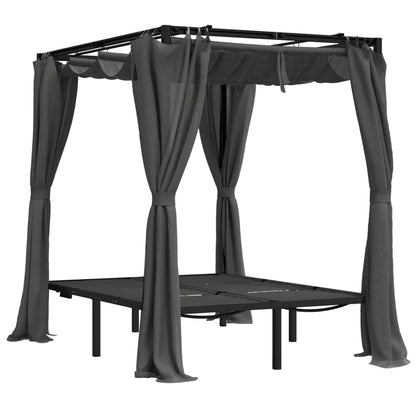 vidaXL Double Sun Lounger with Side and Top Curtains Anthracite