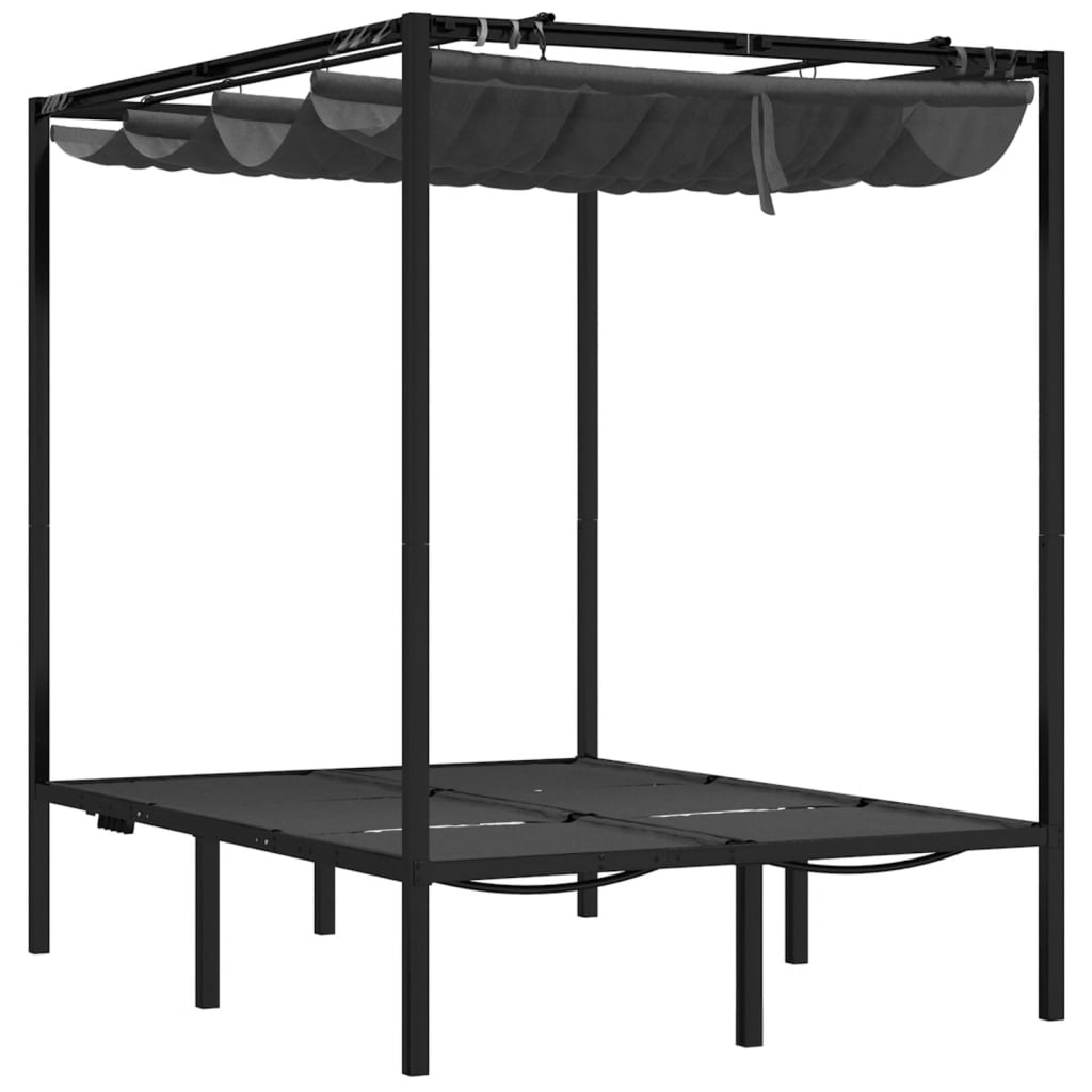 vidaXL Double Sun Lounger with Side and Top Curtains Anthracite
