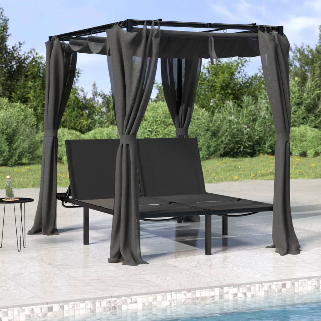 vidaXL Double Sun Lounger with Side and Top Curtains Anthracite