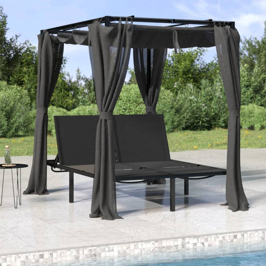 vidaXL Sun Lounger With Curtains | Anthracite | Powder-coated steel, fabric