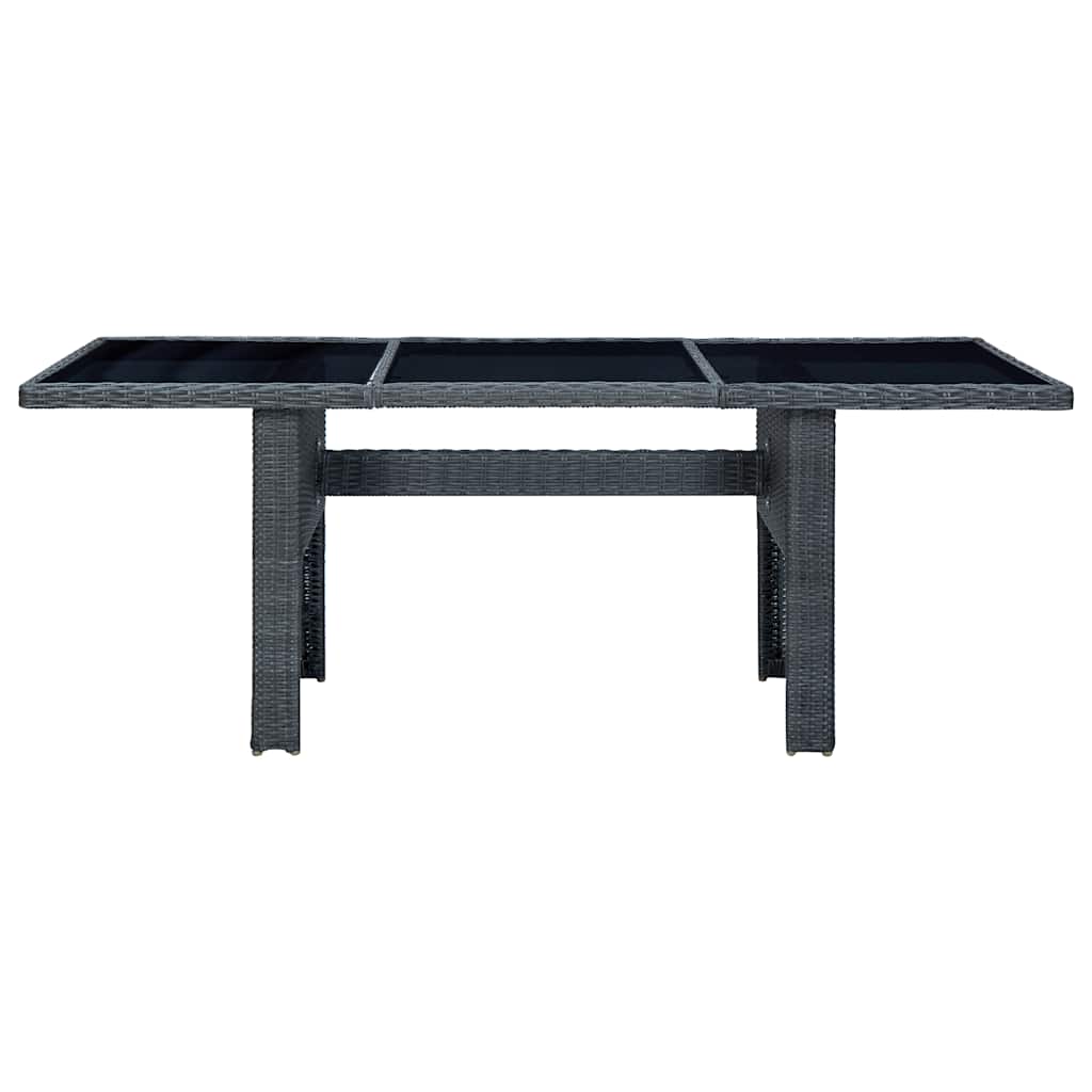 vidaXL Garden Table Dark Grey Poly Rattan and Tempered Glass