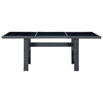 vidaXL Garden Table Dark Grey Poly Rattan and Tempered Glass