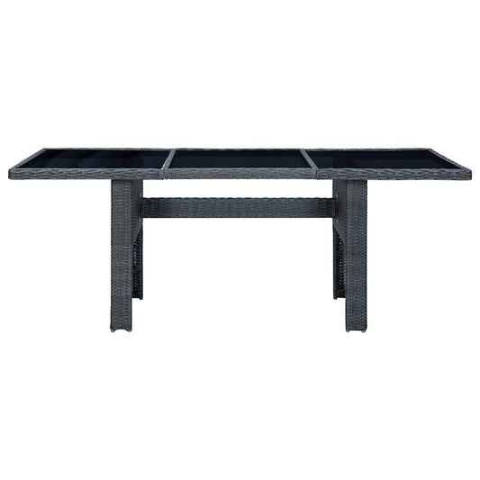 313309 vidaXL Garden Table Dark Grey Poly Rattan and Tempered Glass