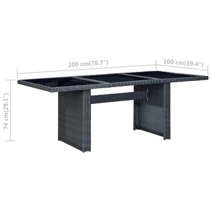 vidaXL Garden Table Dark Grey Poly Rattan and Tempered Glass