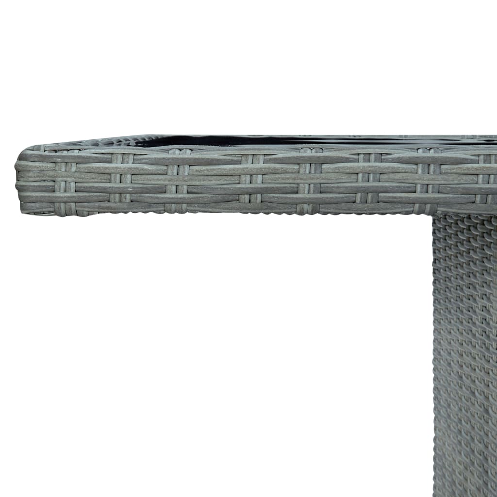 vidaXL Garden Table Light Grey Poly Rattan and Tempered Glass
