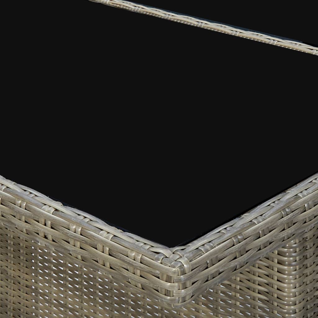 vidaXL Garden Table Brown Poly Rattan and Tempered Glass