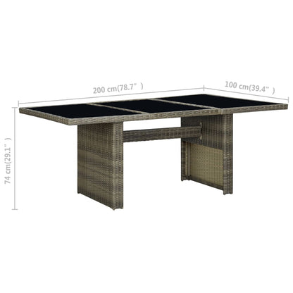 vidaXL Garden Table Brown Poly Rattan and Tempered Glass