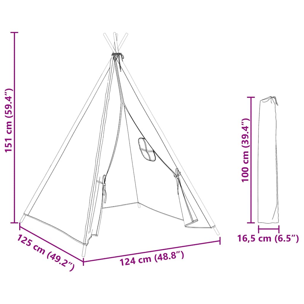 80272 vidaXL Children Teepee Tent with Bag Peach Skin Grey 120x120x150 cm