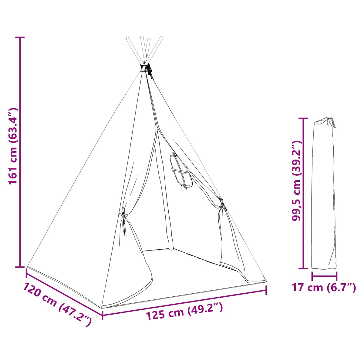vidaXL Children Tent Grey and White 120 x 120 x 150 cm Solid pine wood