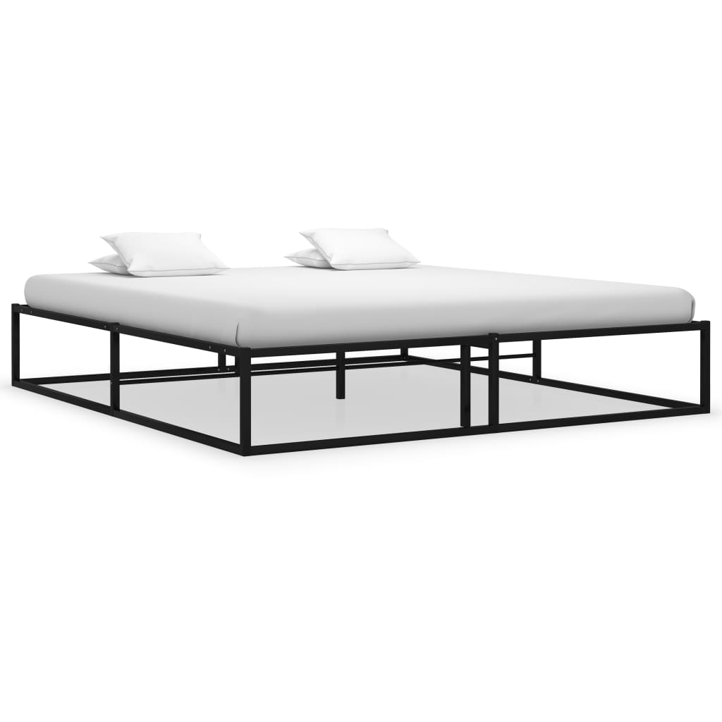 vidaXL Bed Frame | Black | Powder-Coated Metal | Double | Sturdy | Bed Frame