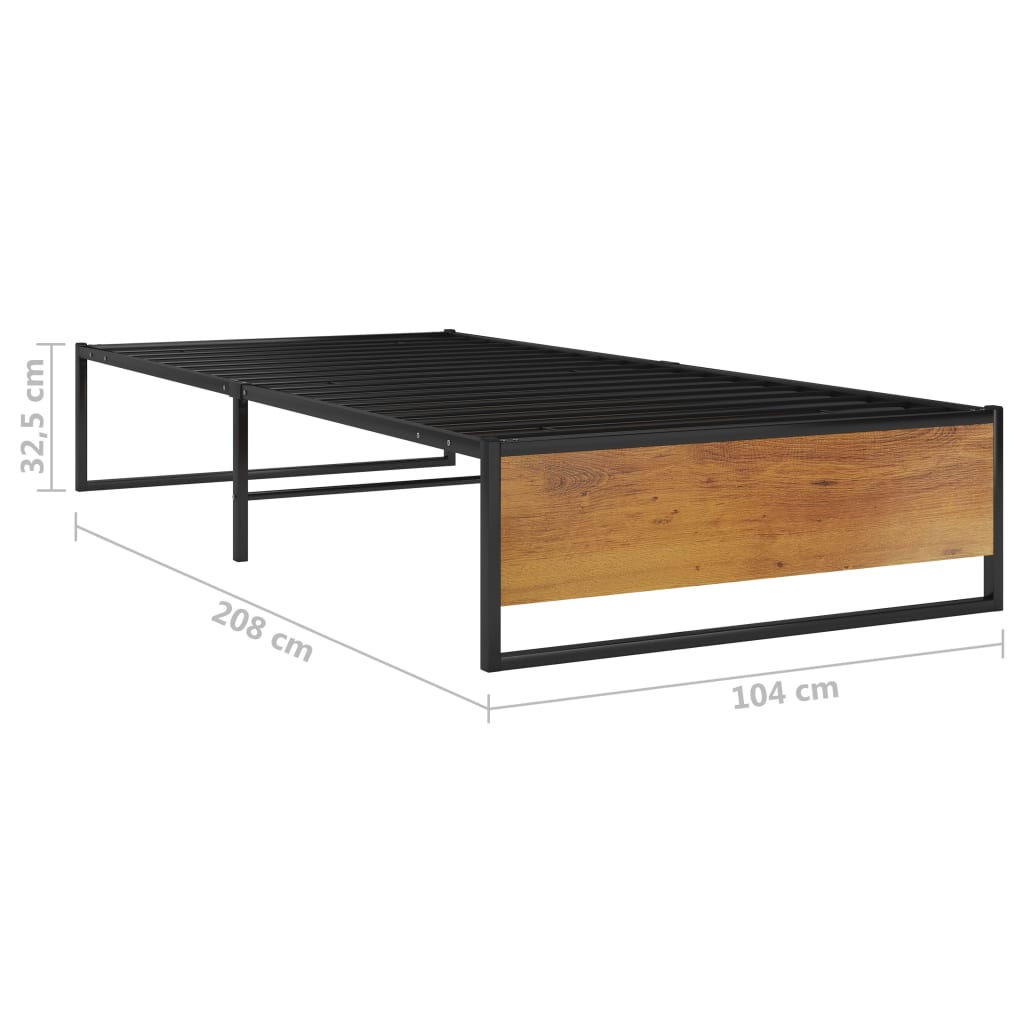 vidaXL Bed Frame | Black | Powder-coated metal, melamine coated MDF | 100x200 cm