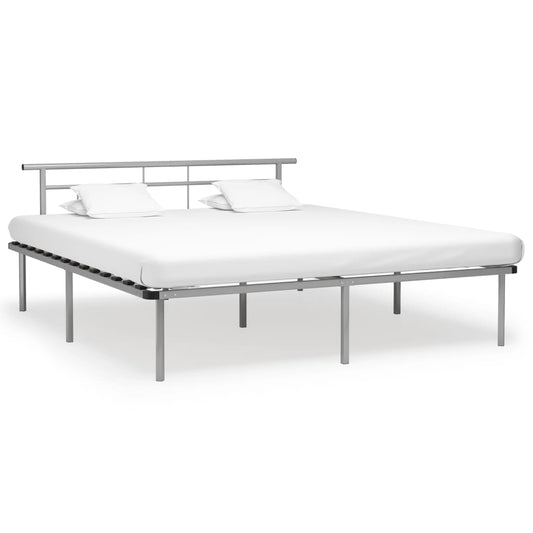 vidaXL Bed Frame | Grey | Metal, Plywood | 200x200 cm | Modern | Bed Frame