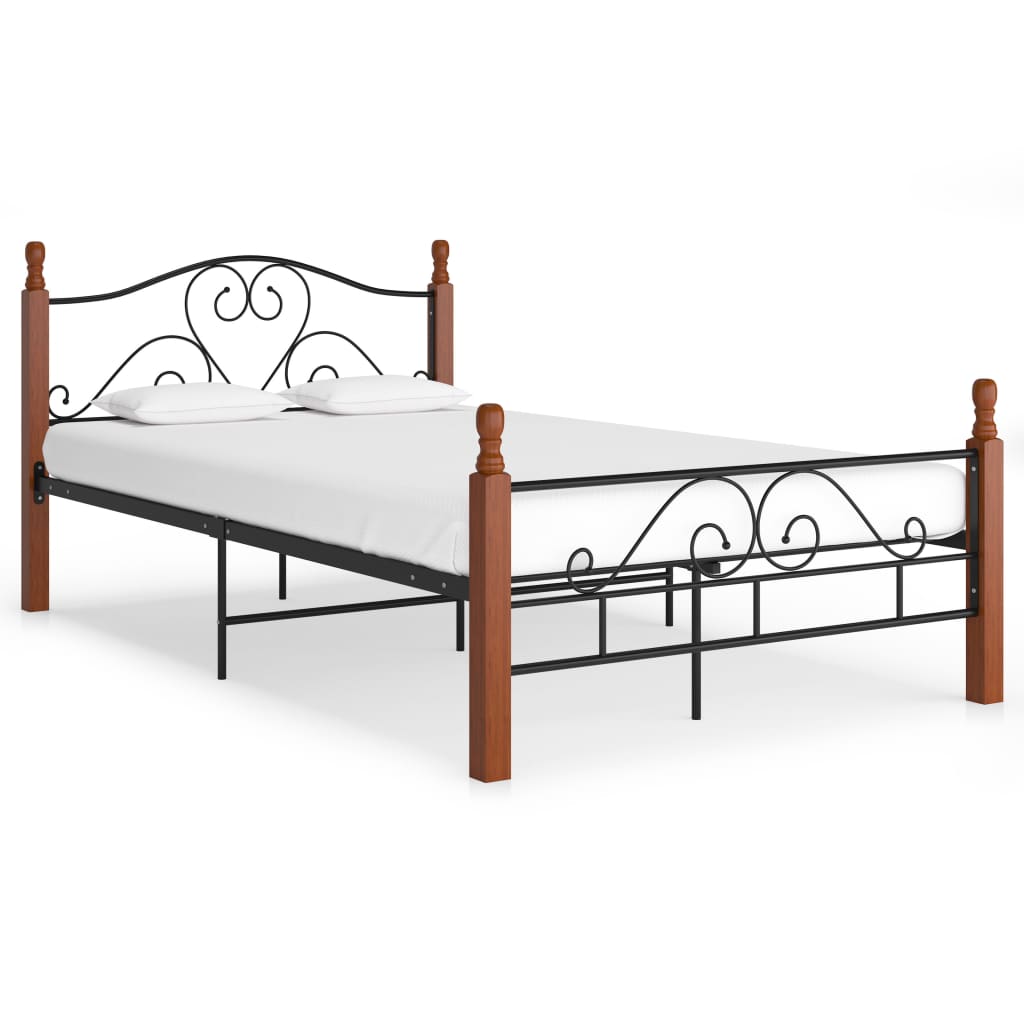 vidaXL Bed Frame | Black and natural oak | Powder-coated metal, solid oak wood