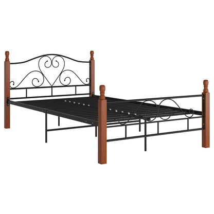 vidaXL Bed Frame | Black and natural oak | Powder-coated metal, solid oak wood