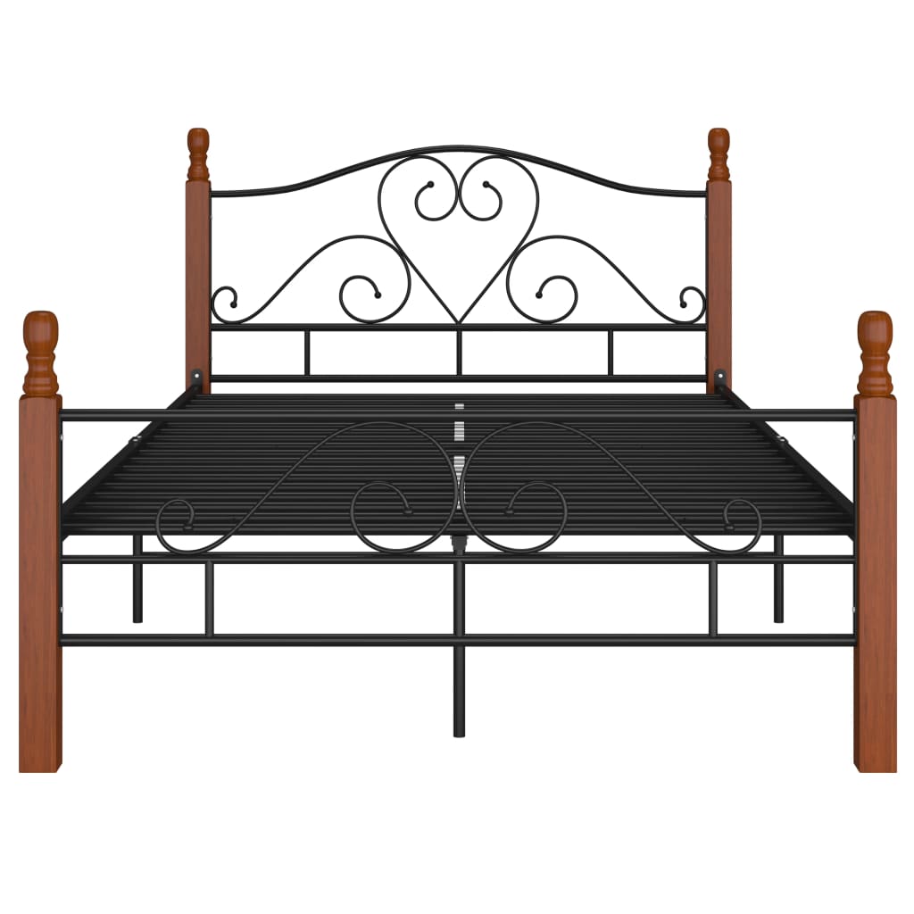 vidaXL Bed Frame | Black and natural oak | Powder-coated metal, solid oak wood