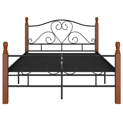 vidaXL Bed Frame | Black and natural oak | Powder-coated metal, solid oak wood