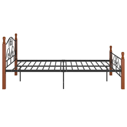 vidaXL Bed Frame | Black and natural oak | Powder-coated metal, solid oak wood
