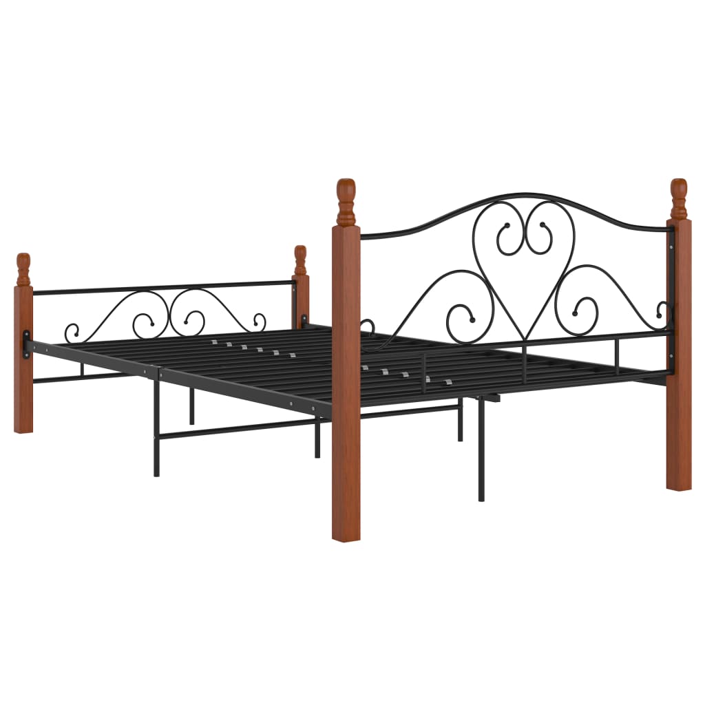 vidaXL Bed Frame | Black and natural oak | Powder-coated metal, solid oak wood