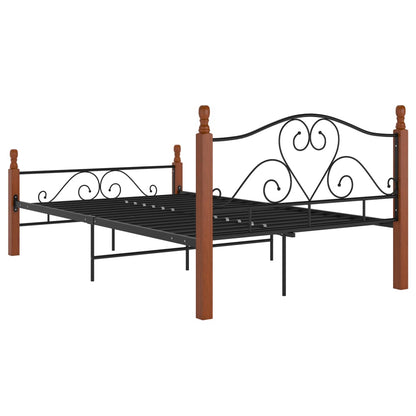 vidaXL Bed Frame | Black and natural oak | Powder-coated metal, solid oak wood