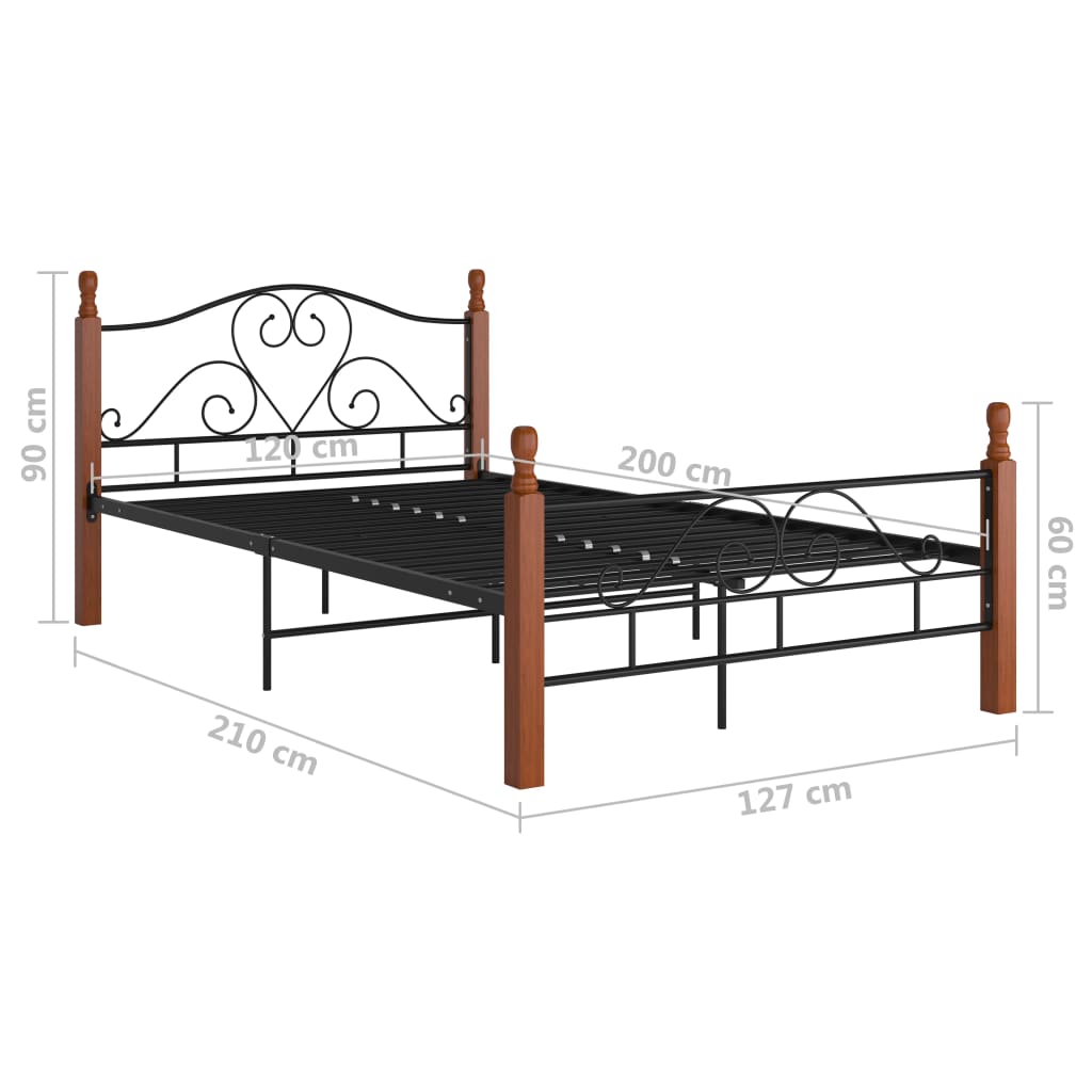 vidaXL Bed Frame | Black and natural oak | Powder-coated metal, solid oak wood