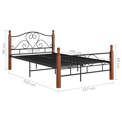 vidaXL Bed Frame | Black and natural oak | Powder-coated metal, solid oak wood