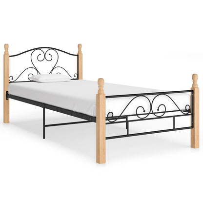 vidaXL Bed Frame | Black and natural | Powder-coated metal, solid oak wood