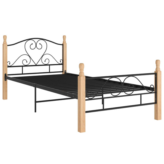 vidaXL Bed Frame | Black and natural | Powder-coated metal, solid oak wood