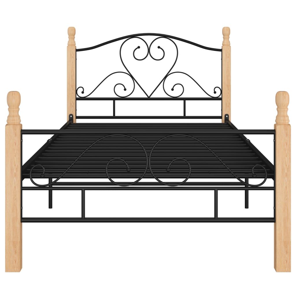 vidaXL Bed Frame | Black and natural | Powder-coated metal, solid oak wood