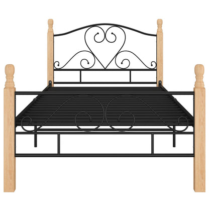 vidaXL Bed Frame | Black and natural | Powder-coated metal, solid oak wood