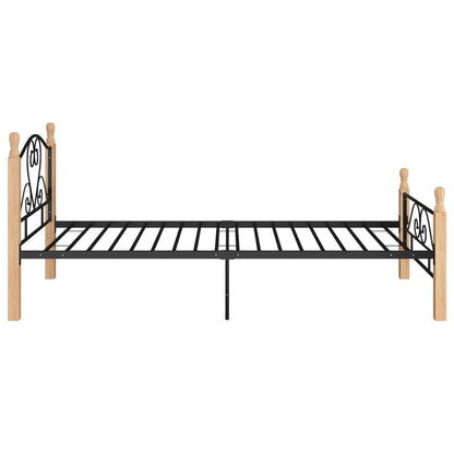 vidaXL Bed Frame | Black and natural | Powder-coated metal, solid oak wood