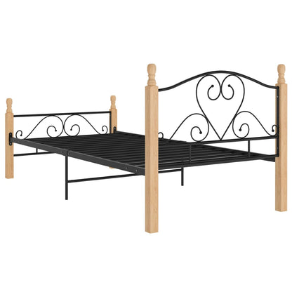 vidaXL Bed Frame | Black and natural | Powder-coated metal, solid oak wood