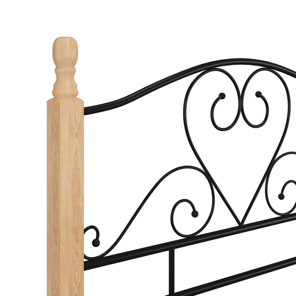 vidaXL Bed Frame | Black and natural | Powder-coated metal, solid oak wood