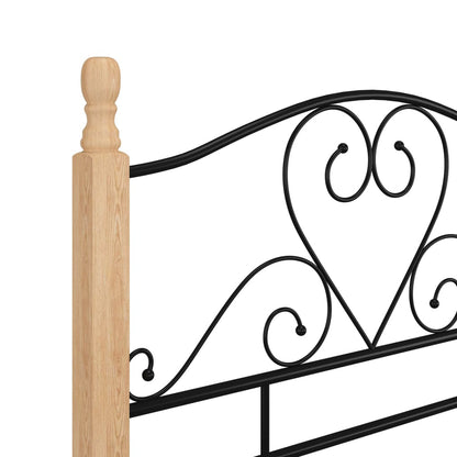 vidaXL Bed Frame | Black and natural | Powder-coated metal, solid oak wood