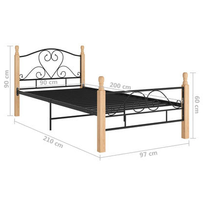 vidaXL Bed Frame | Black and natural | Powder-coated metal, solid oak wood