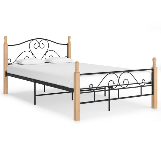 vidaXL Bed Frame | Black and Natural Oak | Powder-coated metal, Oak wood