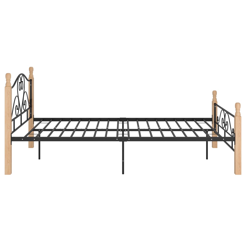 vidaXL Bed Frame | Black and Natural Oak | Powder-coated metal, Oak wood