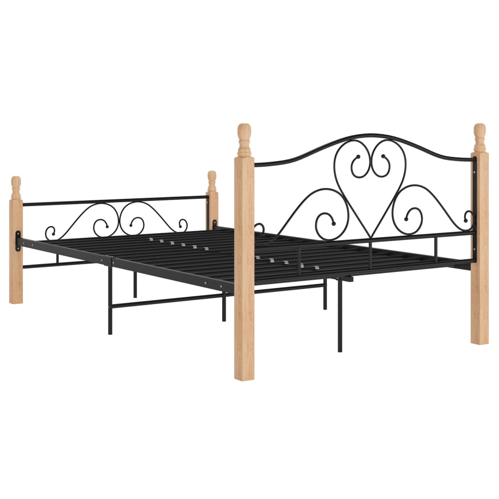vidaXL Bed Frame | Black and Natural Oak | Powder-coated metal, Oak wood