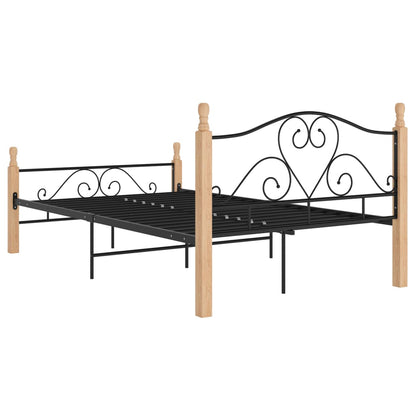 vidaXL Bed Frame | Black and Natural Oak | Powder-coated metal, Oak wood