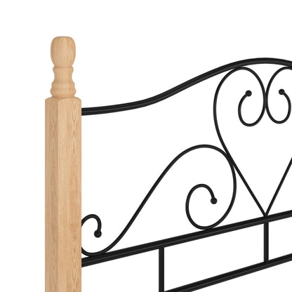 vidaXL Bed Frame | Black and Natural Oak | Powder-coated metal, Oak wood