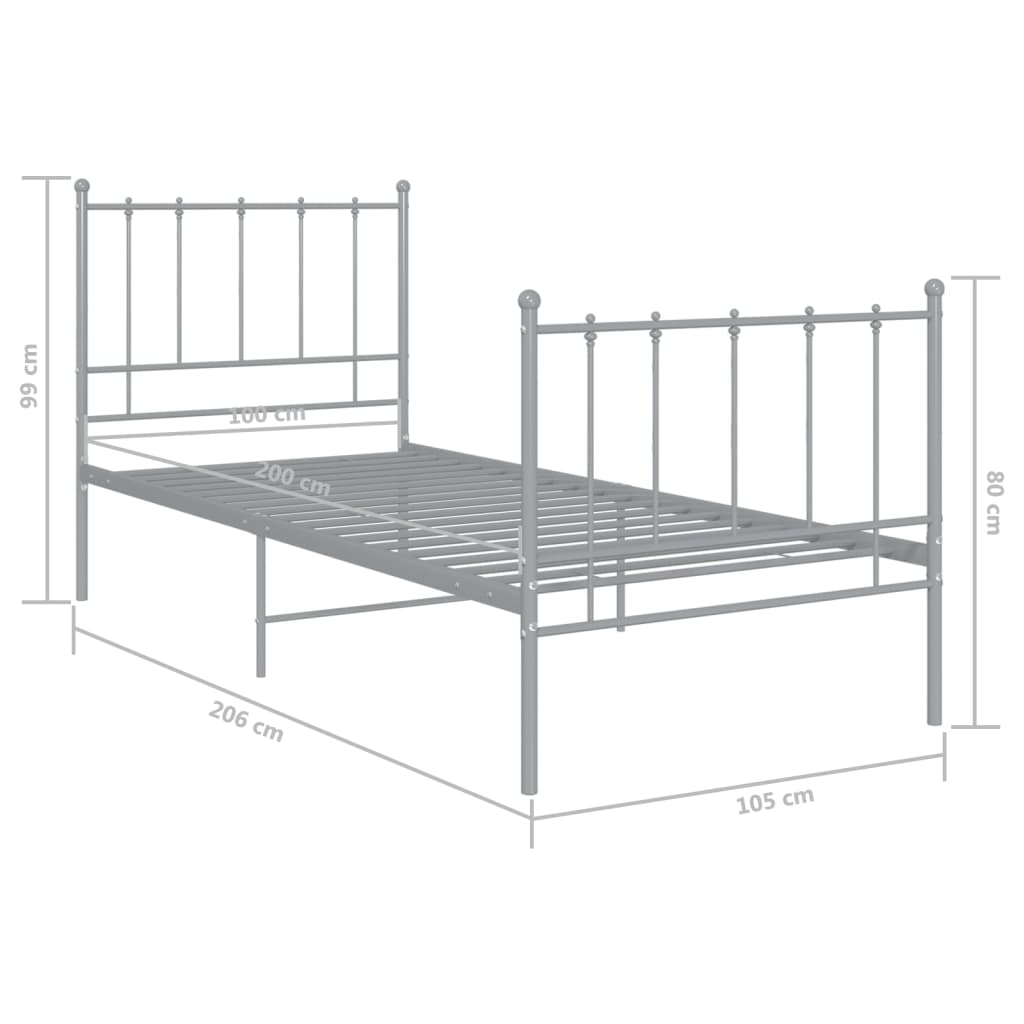 vidaXL Bed Frame | Grey | Powder-coated metal | Single | Durable