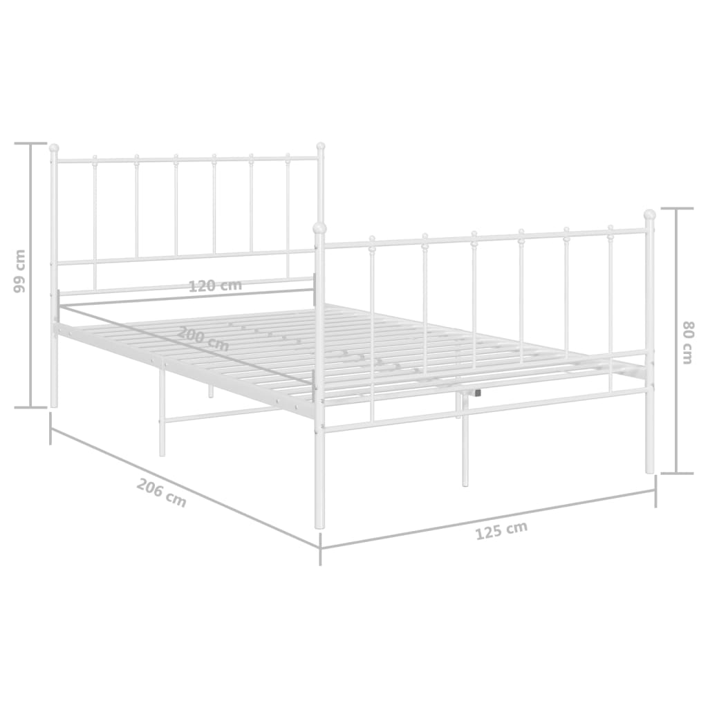vidaXL Bed Frame | White | Powder-coated metal | 120x200 cm | Durable