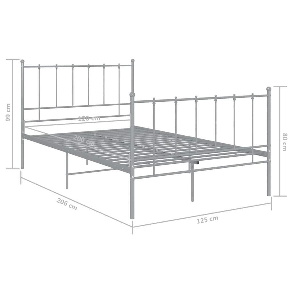 vidaXL Bed Frame without Mattress Grey Metal 120x200 cm