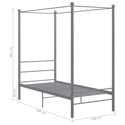 vidaXL Canopy Bed Frame without Mattress Grey Metal 90x200 cm