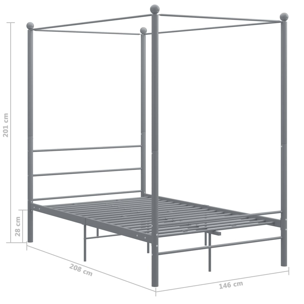 vidaXL Bed Frame | Grey | Powder-coated metal | 140x200 cm | Bed Frame