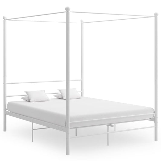 vidaXL Bed Frame | White | Powder-coated metal | Double | Sturdy | Bed Frame