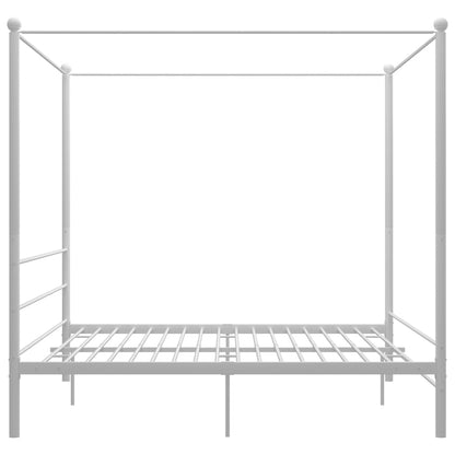 vidaXL Canopy Bed Frame without Mattress White Metal 180x200 cm Super King