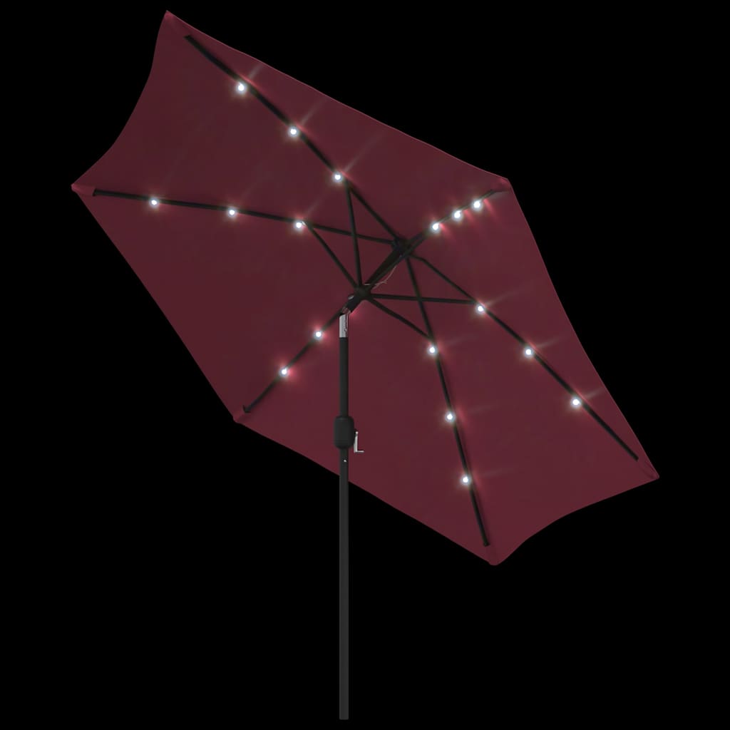 vidaXL Garden Parasol with LED Lights and Steel Pole 300 cm Bordeaux Red