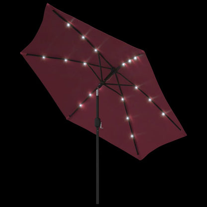 vidaXL Garden Parasol with LED Lights and Steel Pole 300 cm Bordeaux Red