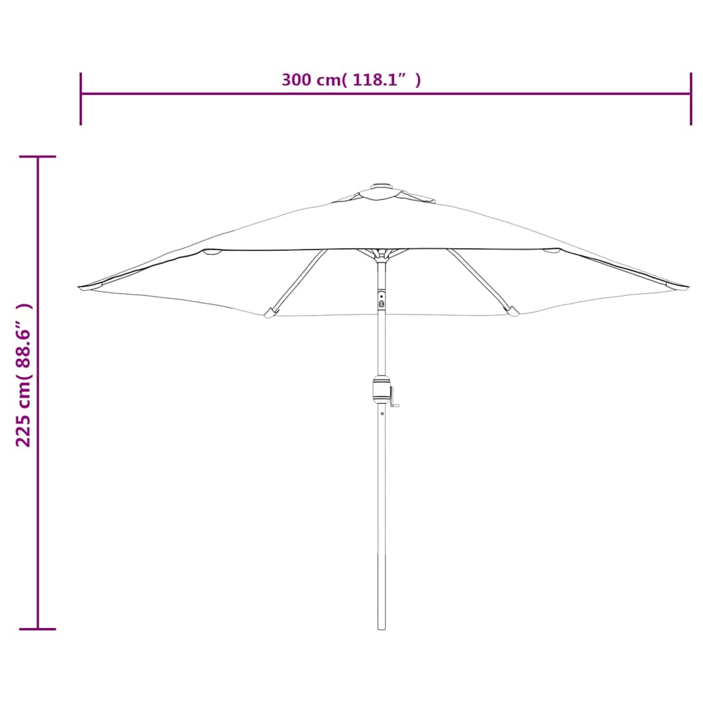 vidaXL Garden Parasol with LED Lights and Steel Pole 300 cm Bordeaux Red